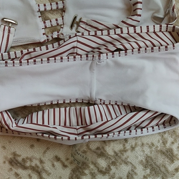 Zaful Cut-Out Striped Two Piece Bikini High Waisted Cheeky Bottom 6 White Maroon - Picture 8 of 16